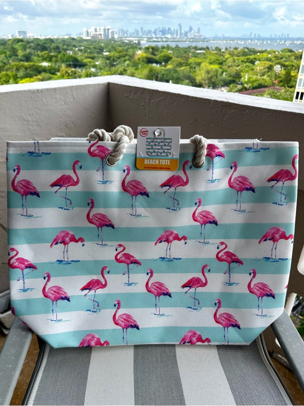 NWT Flamingo Beach Tote Rope Handle Pool Bag Summer Market Tote 🦩